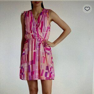 NEW Gilli Citra V-Neck Tank Dress Abstract Pink & Purple Print Small